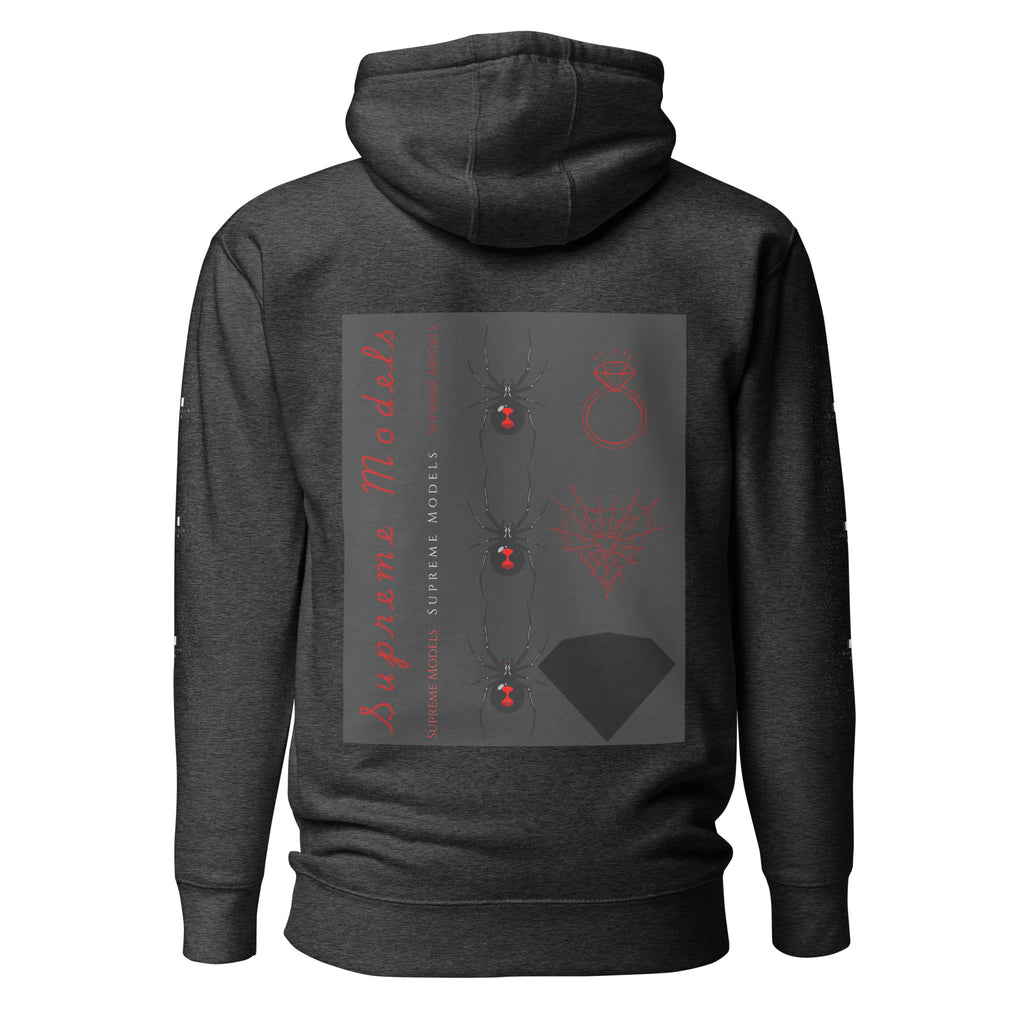 Daemon Luxury SUPREME MODELS Elemental Powers unisex premium charcoal heather cotton hoodie with back print.
