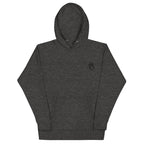 Daemon St. Francis Lux Angelic Winters cotton hoodie in charcoal heather, featuring a front view with a soft, unisex pullover design.