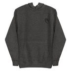 Daemon St. Francis Lux Angelic Winters hoodie, unisex charcoal heather cotton pullover with front design and hood.