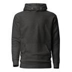 Daemon St. Francis Lux Angelic Winters cotton hoodie with front design in charcoal heather, unisex pullover with hood.