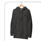 Daemon St. Francis Lux Angelic Winters hoodie, unisex charcoal heather cotton pullover with hood and front design.