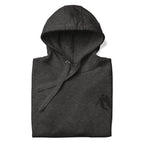 Daemon St. Francis Lux Angelic Winters cotton hoodie, unisex charcoal heather pullover with hood and front design.