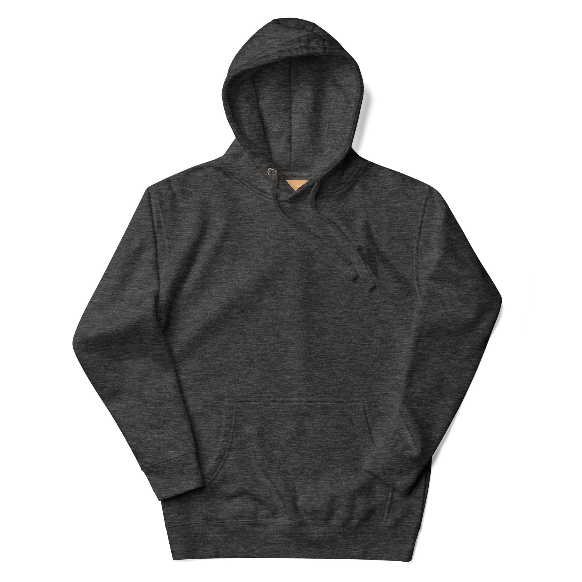 Daemon St. Francis Lux Angelic Winters unisex cotton hoodie in charcoal heather, featuring a hood and front design.