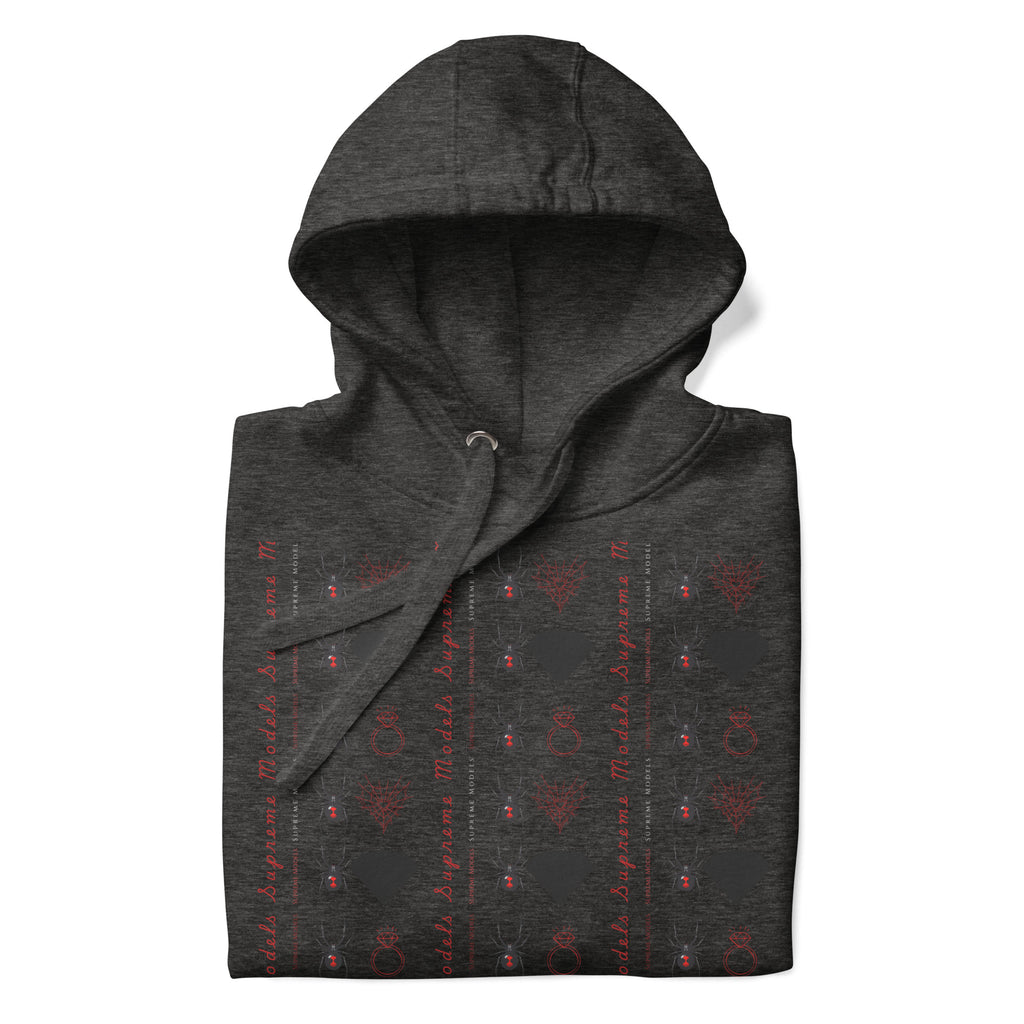 Daemon Luxury SUPREME MODELS Elemental Powers unisex cotton heritage hoodie in charcoal heather, front view.