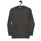 Daemon Luxury SUPREME MODELS Elemental Powers unisex cotton pullover hoodie in charcoal heather, front view showing design details.