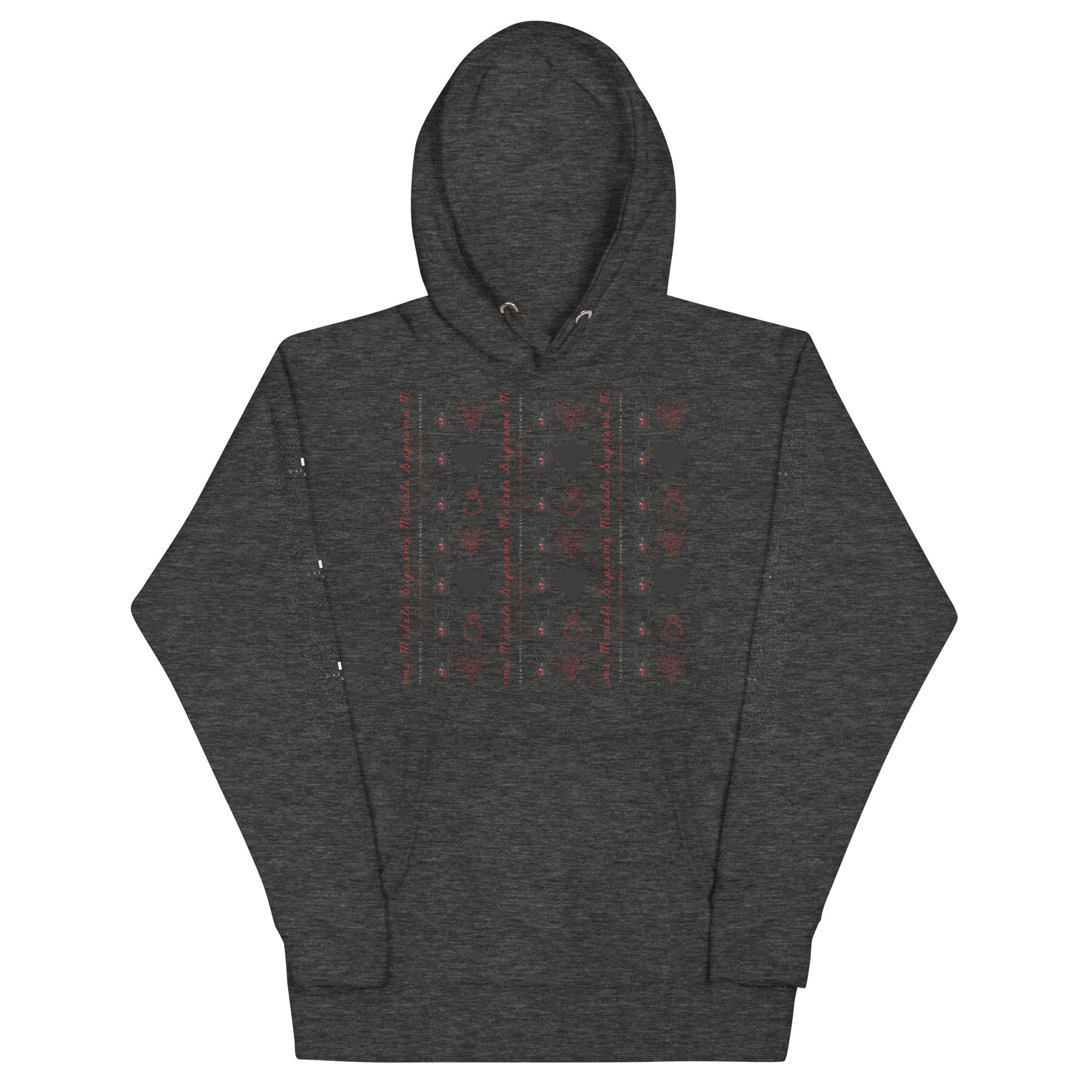 Daemon Luxury Supreme Models Elemental Powers unisex charcoal heather cotton hoodie with front graphic design.