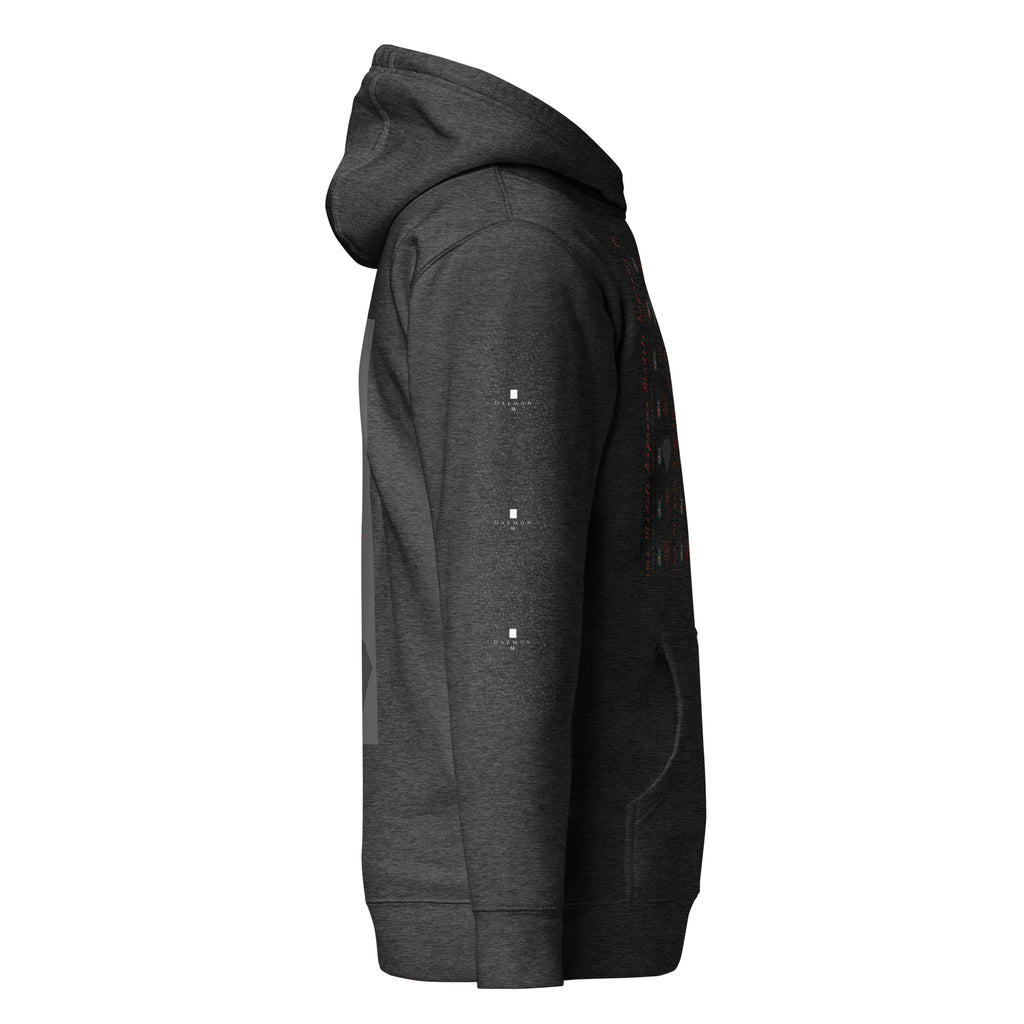 Daemon Luxury SUPREME MODELS Elemental Powers unisex cotton heritage pullover hoodie in charcoal heather with detailed design.