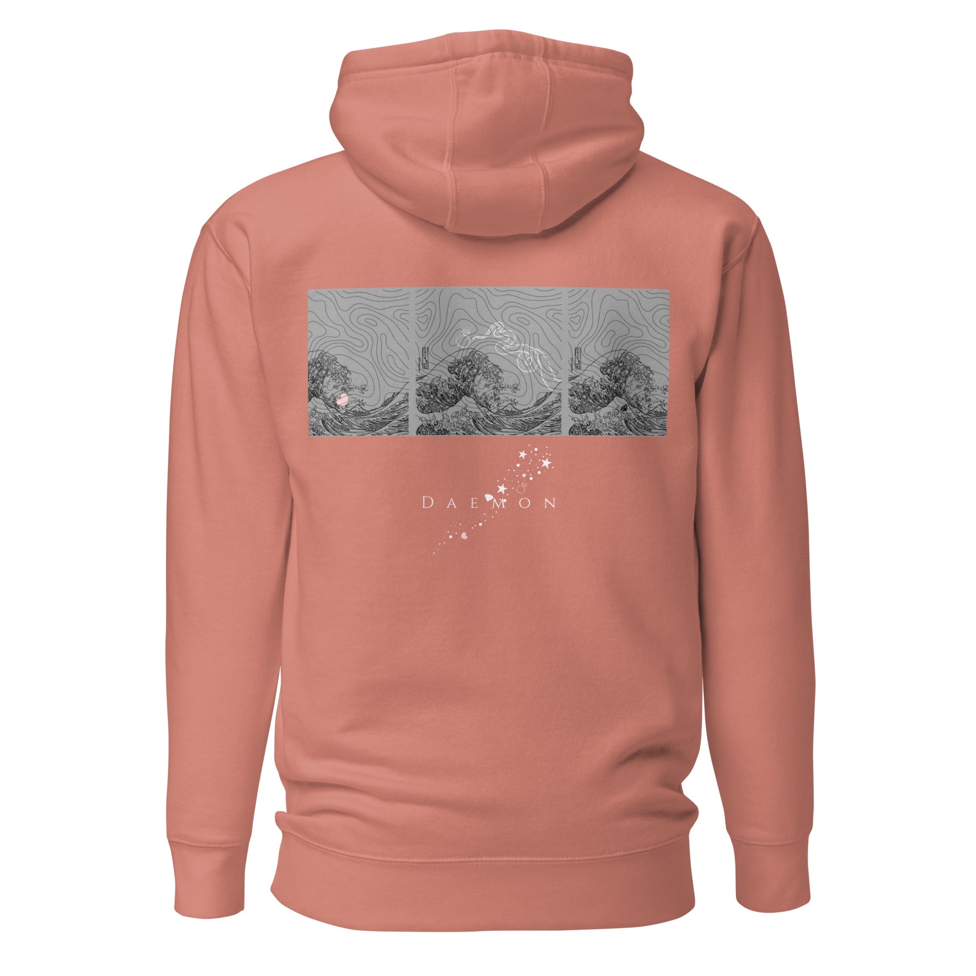 Daemon Apricot Bandit fleece hoodie in dusty rose, unisex cotton pullover with hood and relaxed fit.