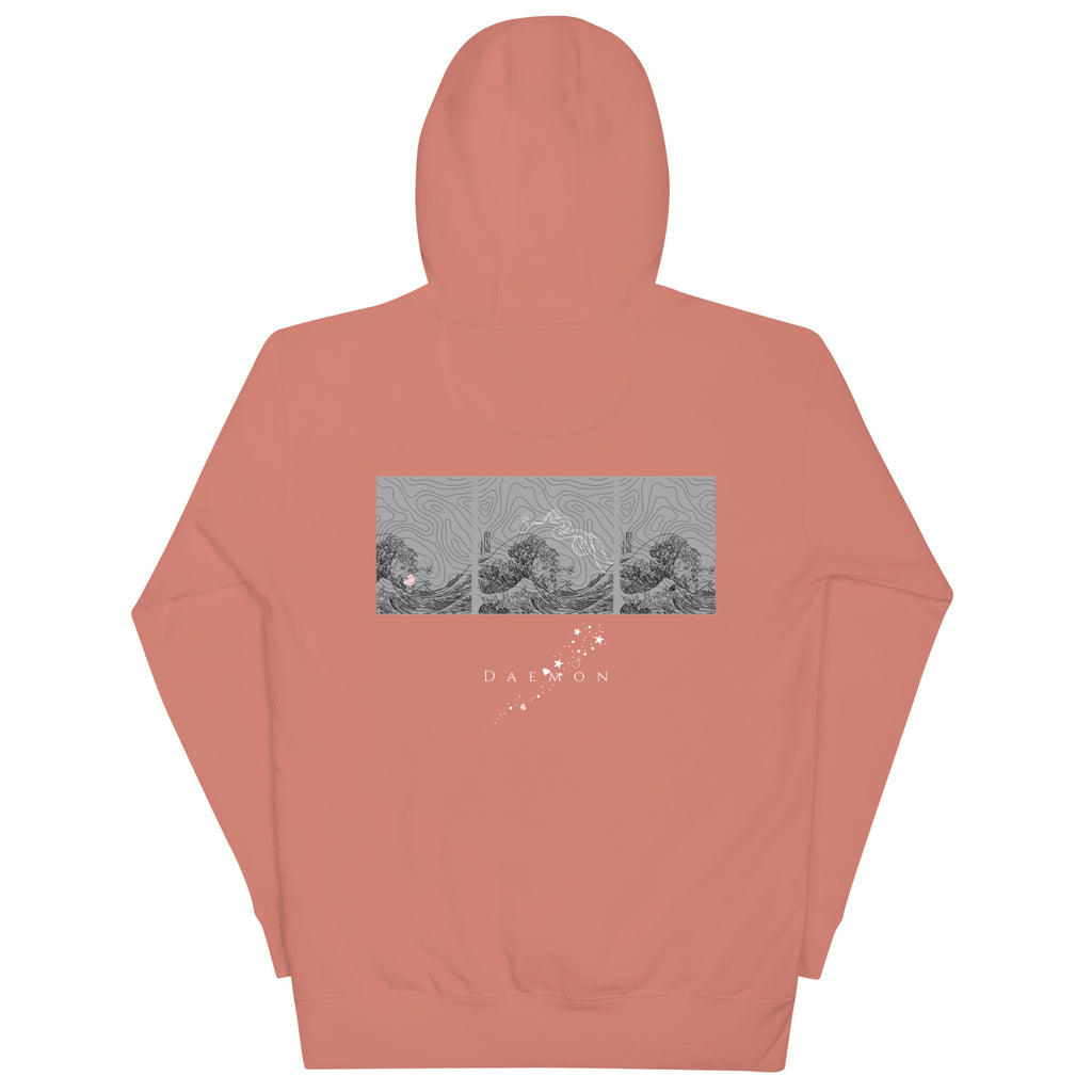 Daemon Apricot Bandit unisex cotton hoodie with hood, dusty rose color, featuring a comfortable pullover design and casual style.