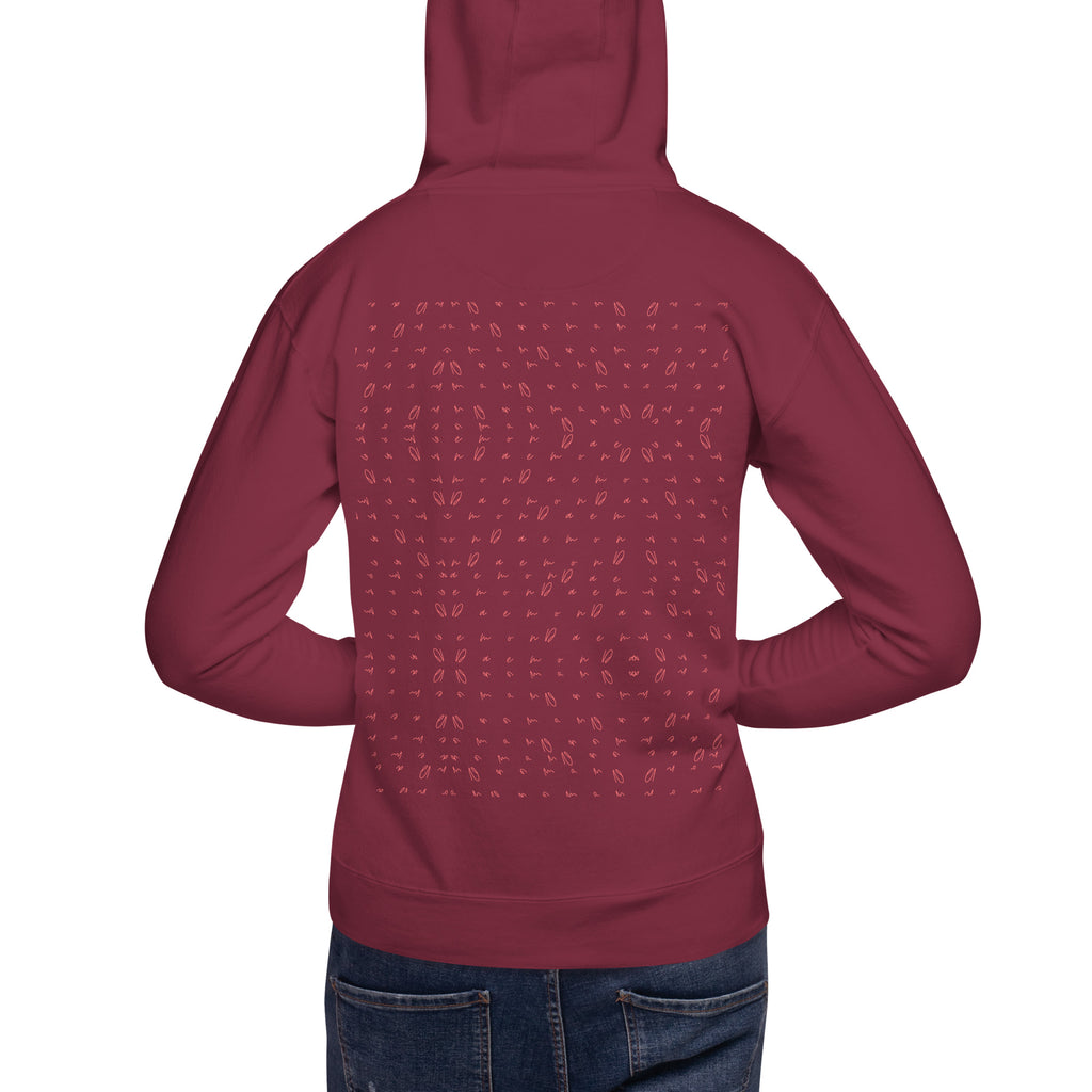 Daemon Luxury SUPREME MODELS Picasso Stitches maroon unisex hoodie with cotton heritage fabric and back design.