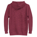 Daemon Luxury Supreme Models Picasso Stitches maroon unisex cotton hoodie with front logo and back design.