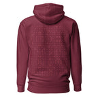 Daemon Luxury Supreme Models Picasso Stitches maroon unisex hoodie with front pocket and hood, made from premium cotton heritage fabric.