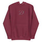 Maroon unisex luxury hoodie from Daemon's Distilled Love collection, featuring a cotton heritage fabric and front design.