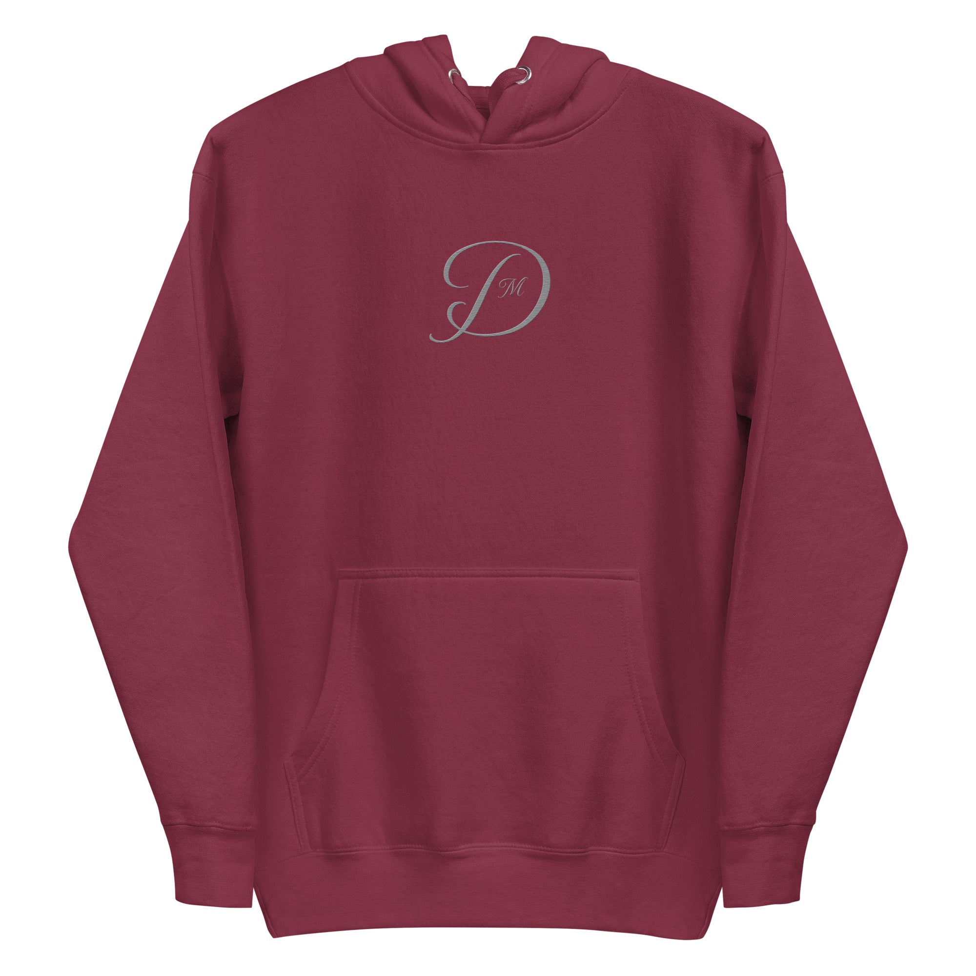 Maroon unisex luxury hoodie from Daemon's Distilled Love collection, featuring a cotton heritage fabric and front design.