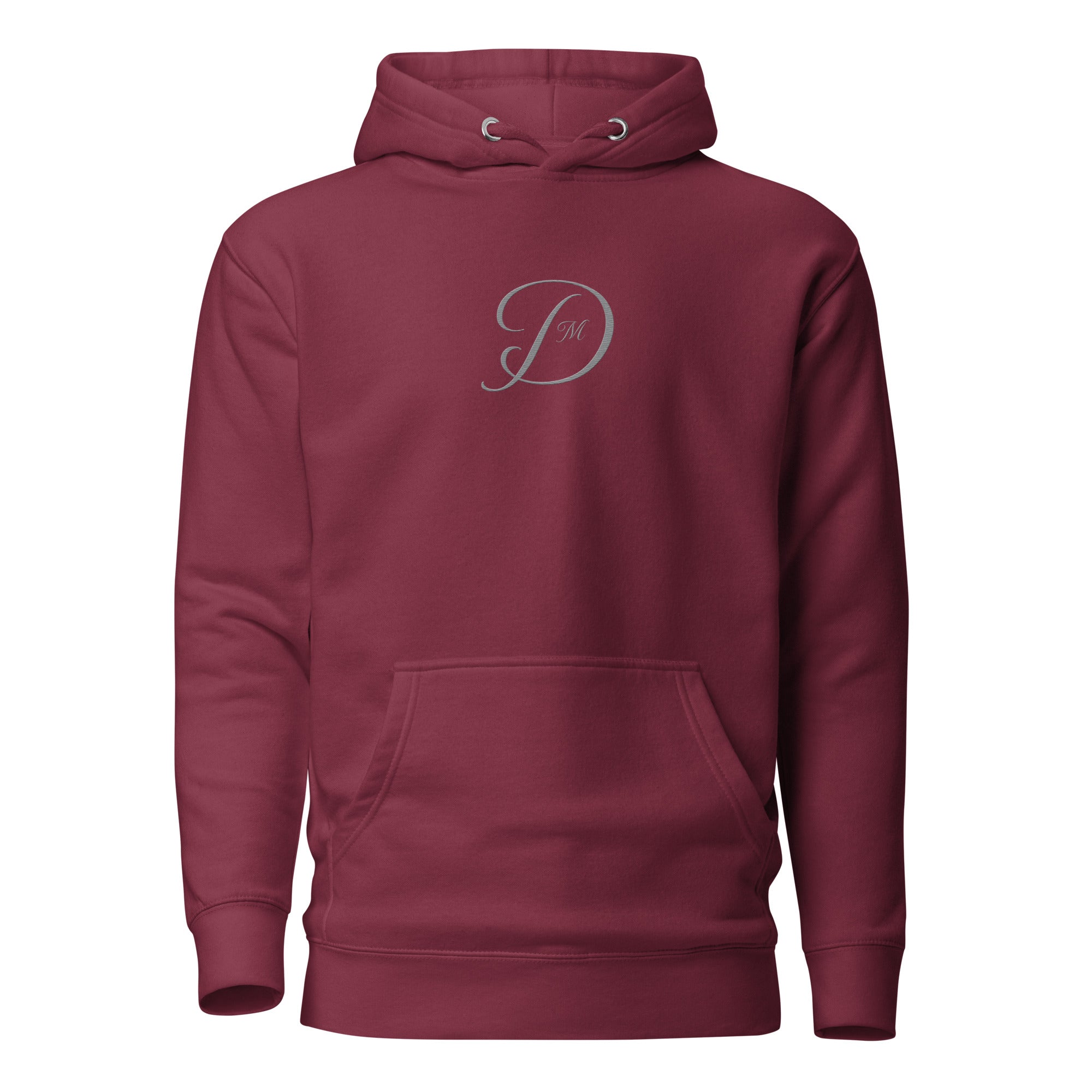Maroon unisex luxury cotton hoodie by Daemon featuring a front design, soft fabric, and premium comfort.