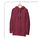 Maroon Daemon Distilled Love Luxury hoodie with front design, unisex cotton blend, casual style, and comfortable fit.