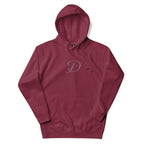 Maroon unisex luxury hoodie with a cotton heritage fabric and front design, by Daemon under the Distilled Love collection.