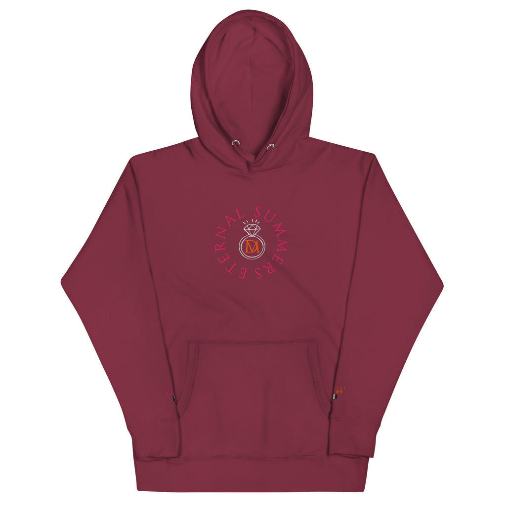 Maroon cotton fleece hoodie with front logo, Daemon Bond Approach Felpa Cappuccio, unisex premium pullover with adjustable hood