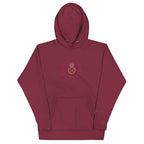 Maroon cotton fleece hoodie with front logo, Daemon Bond Approach Felpa Cappuccio, unisex premium pullover with adjustable hood