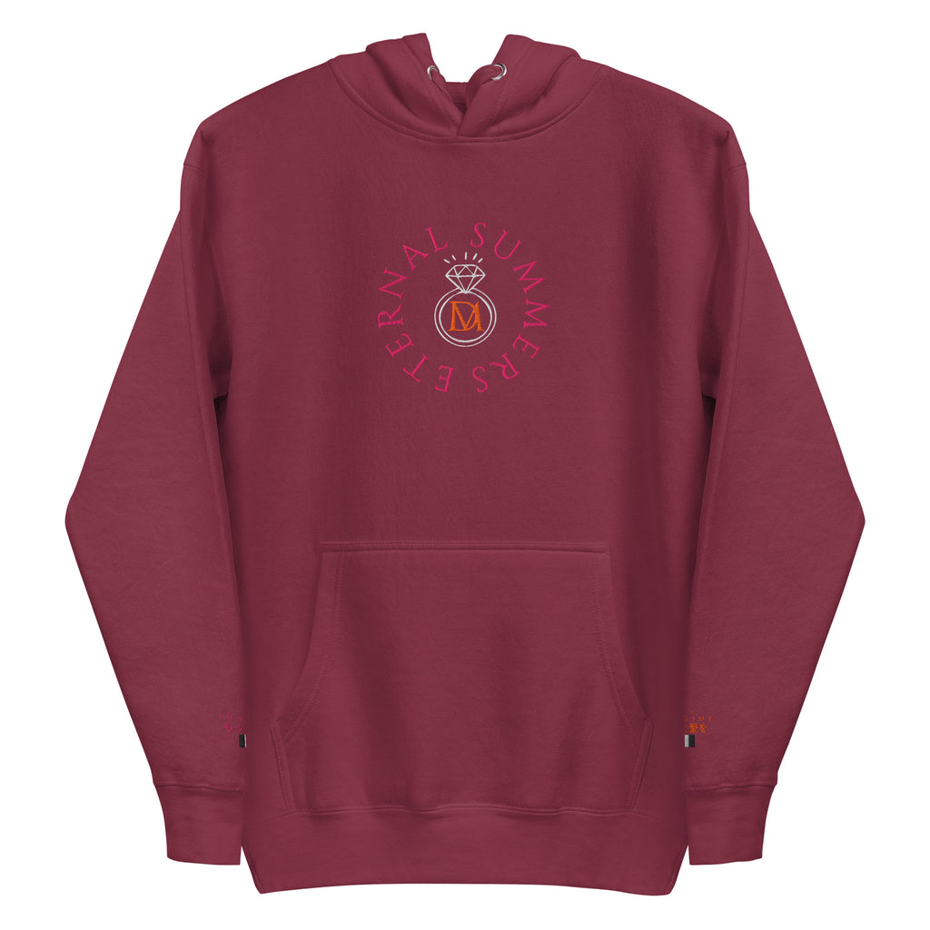 Maroon Daemon Bond Approach hoodie with a hood and front pocket, made from premium cotton for unisex comfort.
