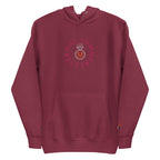 Maroon Daemon Bond Approach hoodie with a hood and front pocket, made from premium cotton for unisex comfort.
