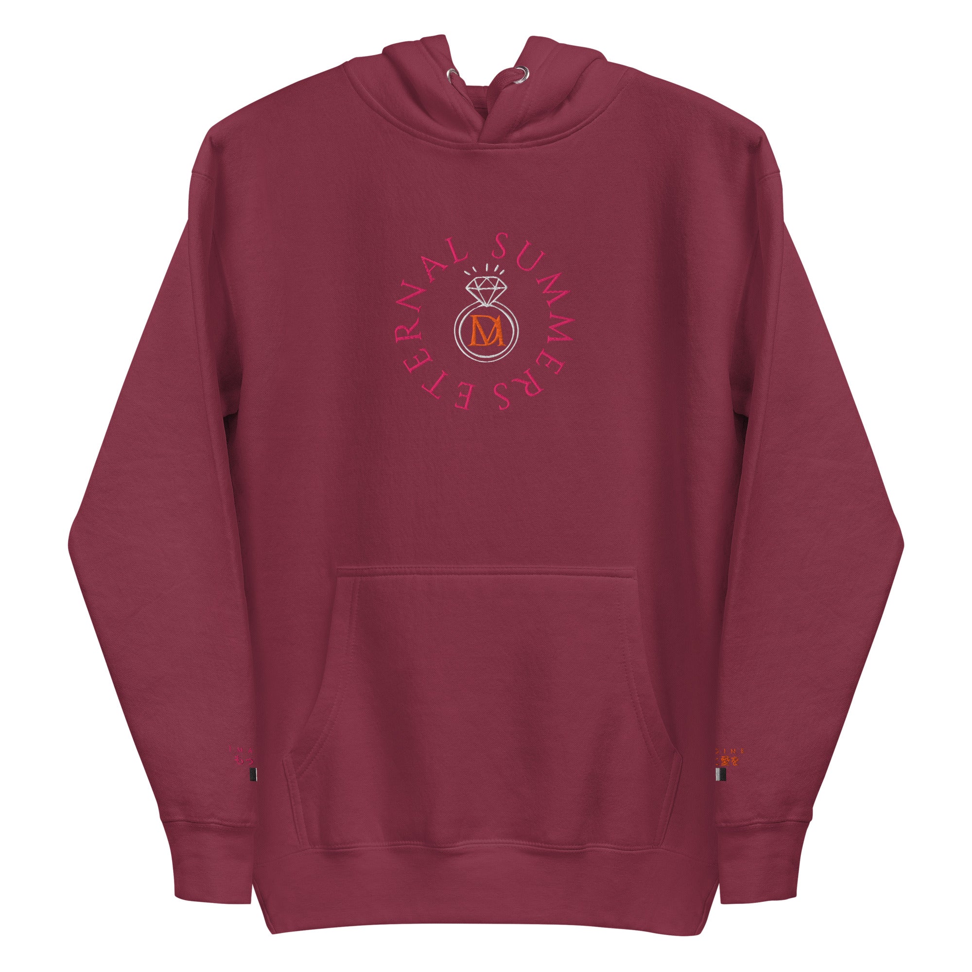 Maroon Daemon Bond Approach hoodie with a hood and front pocket, made from premium cotton for unisex comfort.