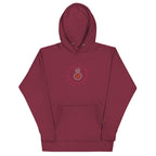 Daemon Bond Approach hoodie in maroon, unisex cotton pullover with hood, front view featuring soft fabric and casual style.