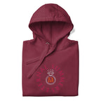 Daemon Bond Approach cotton hoodie with maroon color, front view, unisex premium pullover with hood and casual fit.