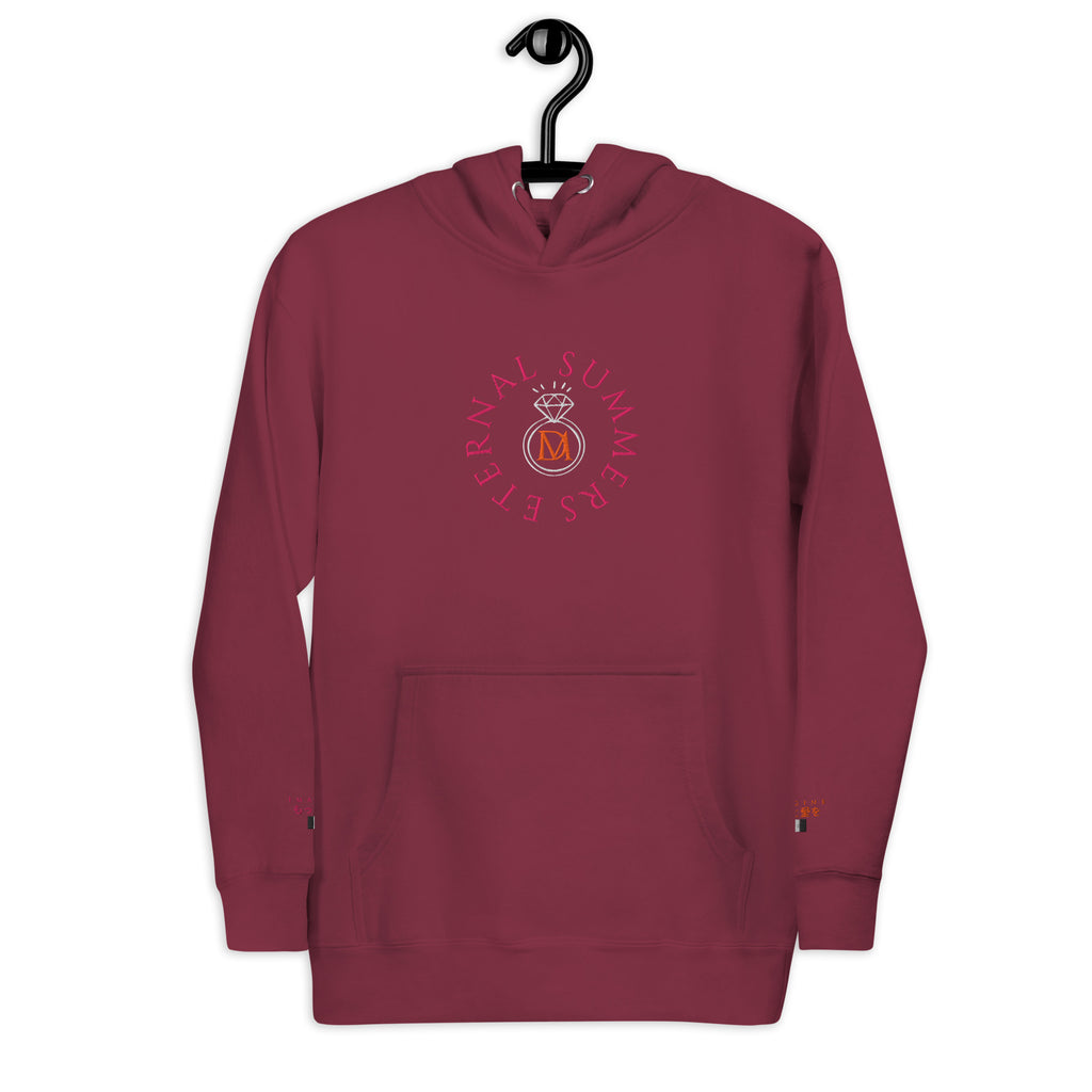 Daemon Bond Approach Felpa Cappuccio hoodie in maroon, unisex cotton-heritage premium pullover with front design.