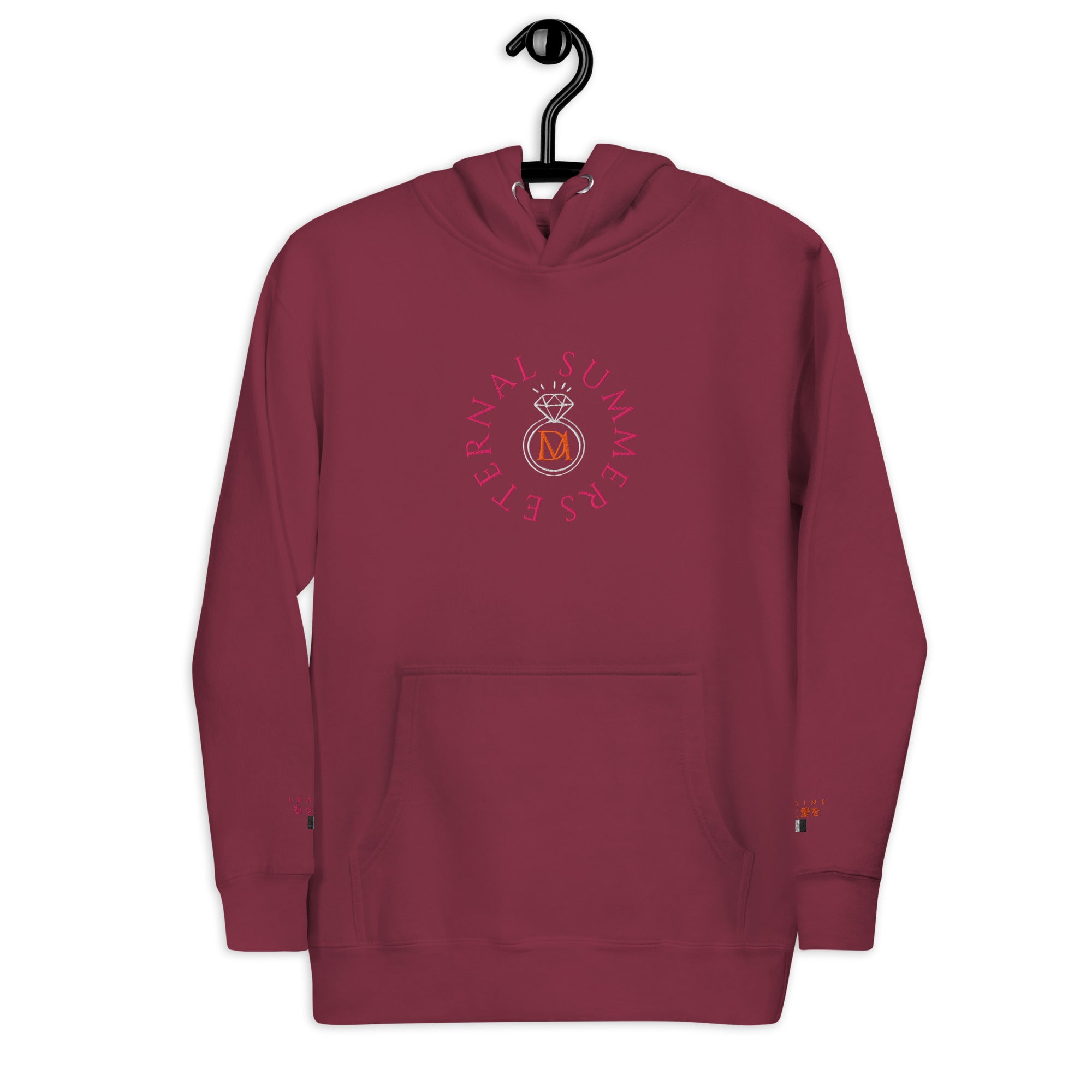Daemon Bond Approach Felpa Cappuccio hoodie in maroon, unisex cotton-heritage premium pullover with front design.
