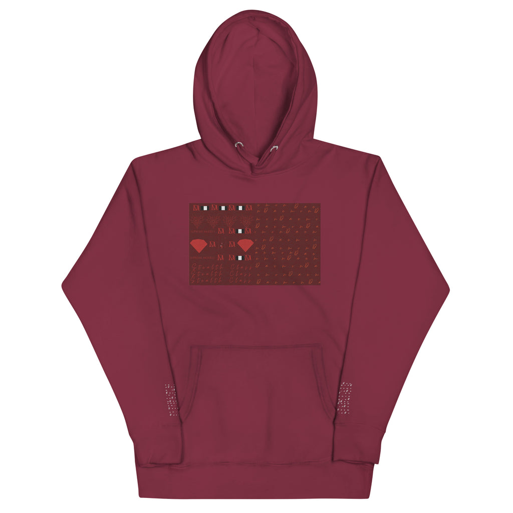Daemon Luxury Supreme Models Picasso Stitches maroon unisex cotton hoodie with front design and hooded style.