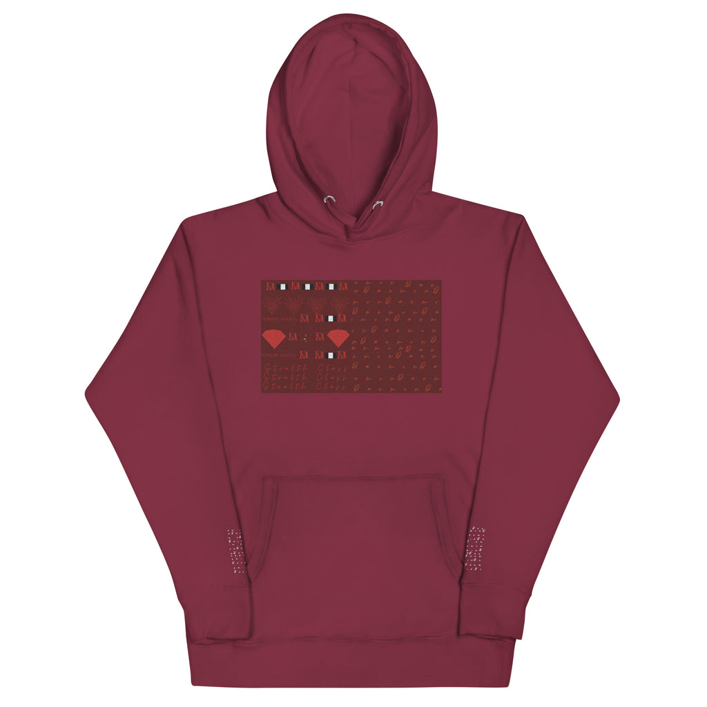 Daemon Luxury Supreme Models Picasso Stitches maroon unisex cotton hoodie with front design and hooded collar.