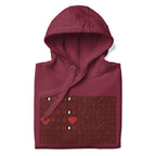 Maroon Supreme Models Picasso Stitches hoodie by Daemon Luxury, unisex cotton pullover with front design and comfortable hood.