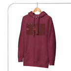 Maroon Supreme Models Picasso Stitches hoodie by Daemon Luxury, unisex cotton pullover with front design and hood.