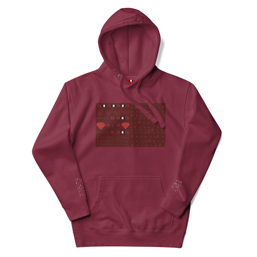 Daemon Luxury Supreme Models Picasso Stitches maroon unisex cotton hoodie with front design and hooded collar.