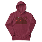Daemon Luxury Supreme Models Picasso Stitches maroon unisex cotton hoodie with front design and hooded collar.