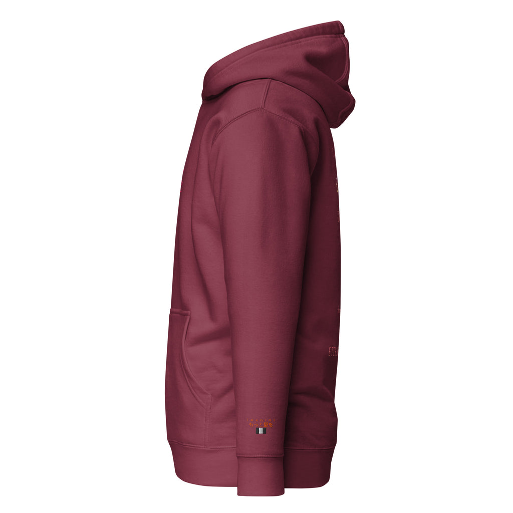 Daemon Bond Approach unisex maroon cotton hoodie with front pocket and drawstring hood, premium casual pullover for everyday wear