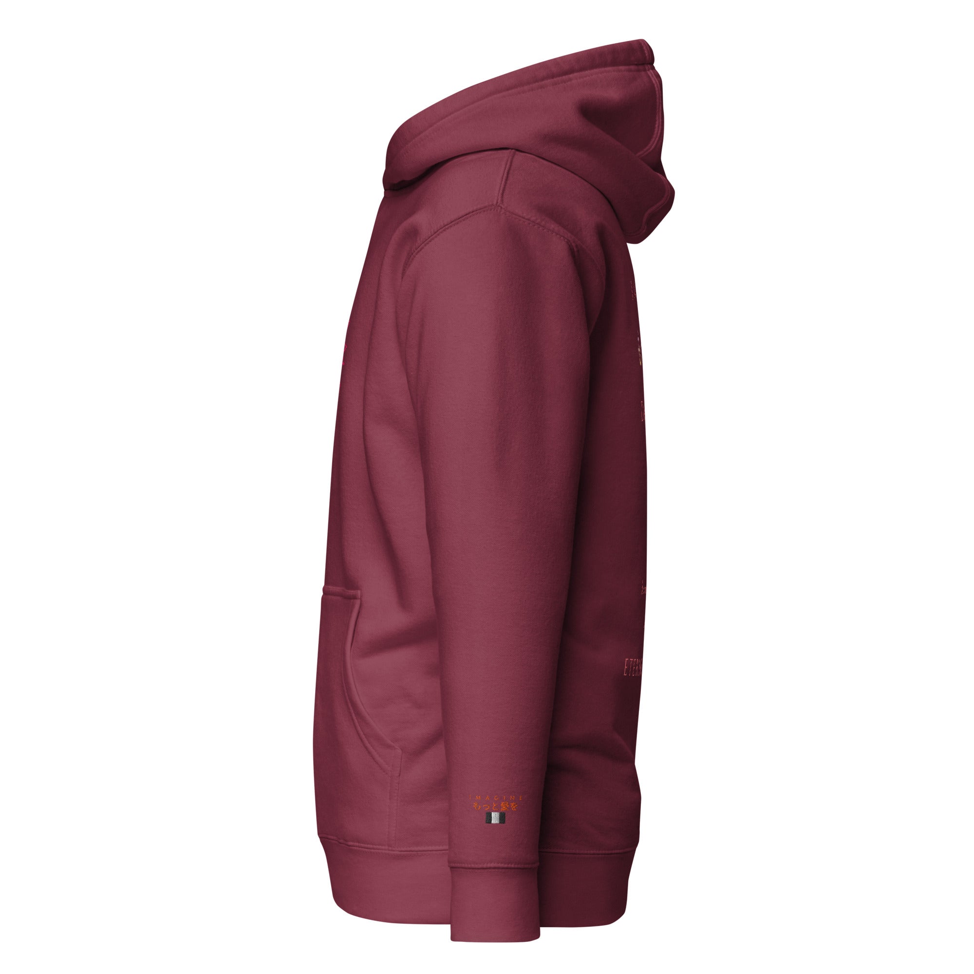 Daemon Bond Approach unisex maroon cotton hoodie with front pocket and drawstring hood, premium casual pullover for everyday wear