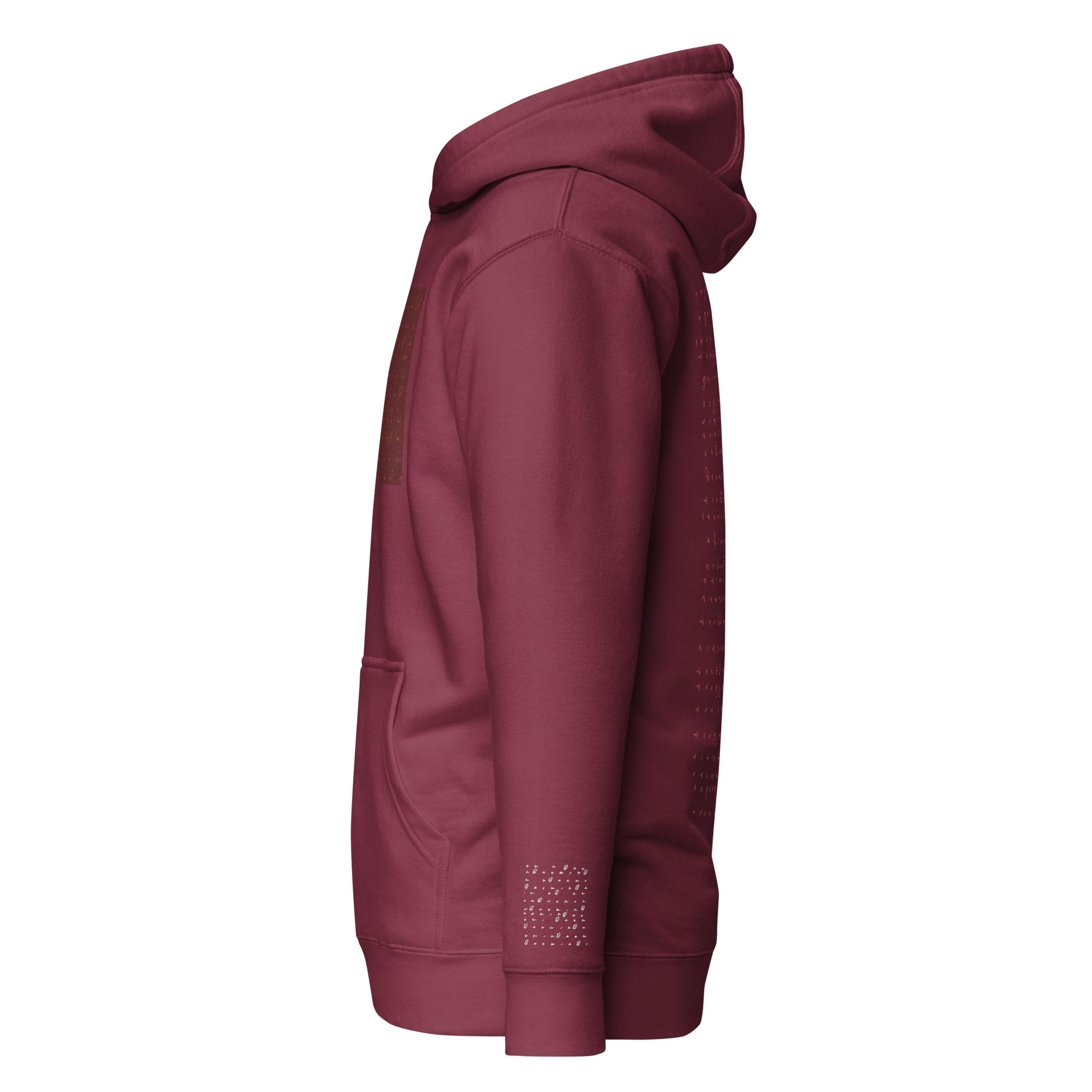 Maroon Supreme Models Picasso Stitches hoodie by Daemon Luxury, cotton heritage unisex pullover with hood and front design.