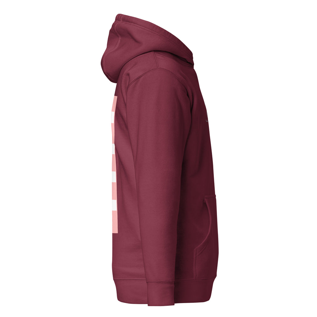 Maroon unisex cotton hoodie from Daemon's Distilled Love Luxury collection featuring a cozy hood and premium fabric.