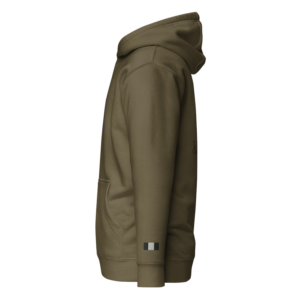 Daemon Autumn Dim MILITANT unisex cotton hoodie with military green color and hooded design, premium pullover style.