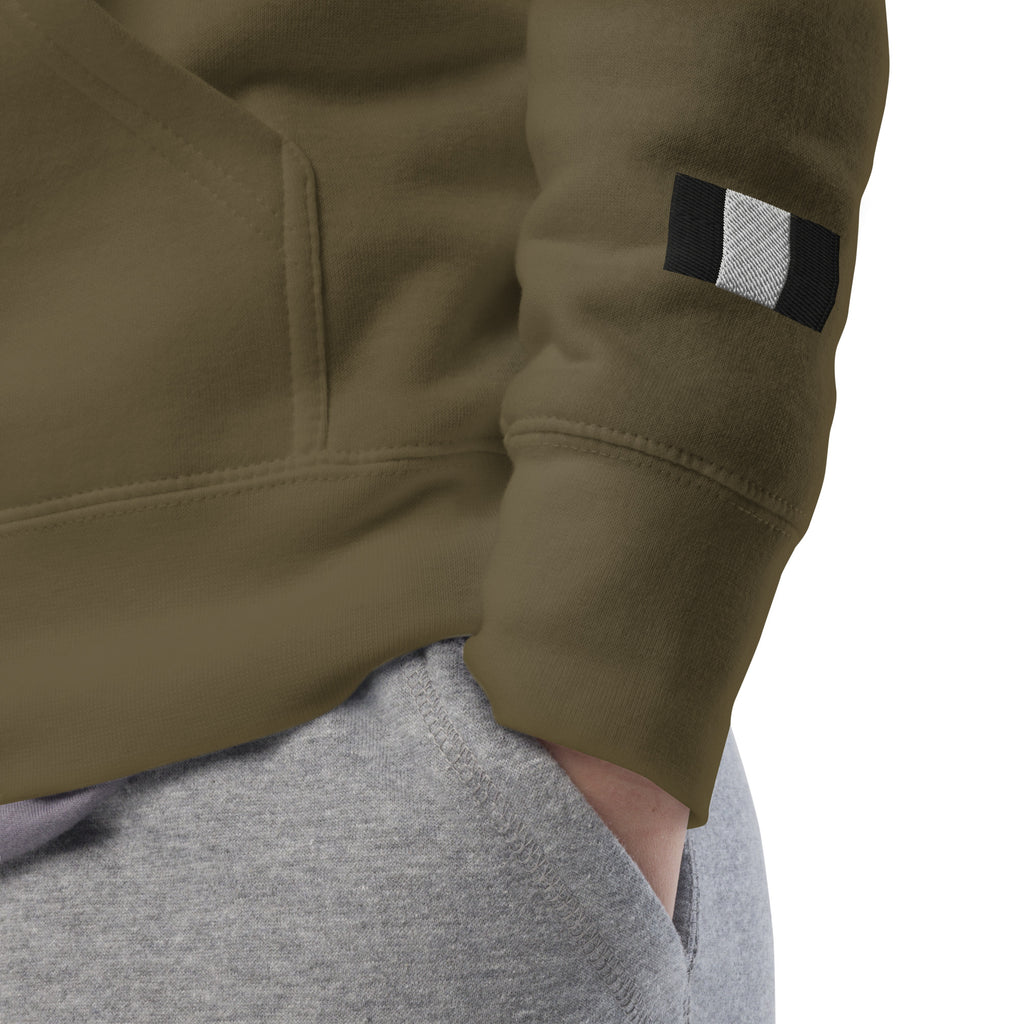 Daemon Autumn Dim MILITANT unisex cotton hoodie with military green color and hood, premium casual pullover for men and women.