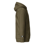 Daemon Autumn Dim MILITANT unisex cotton hoodie with a military green color and a hooded pullover design.