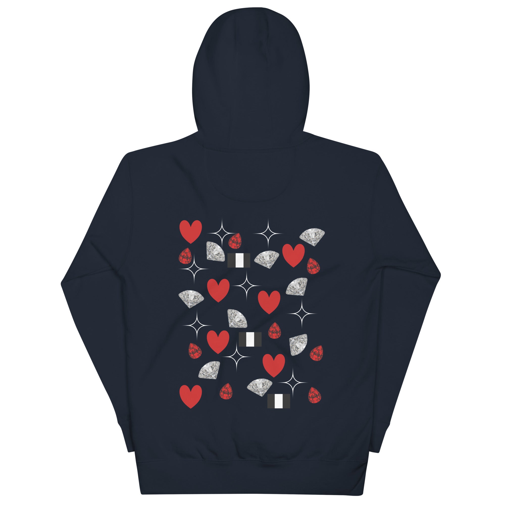 Daemon Eternal Stones unisex navy blazer cotton hoodie with front pocket and hood, premium cotton fleece fabric.