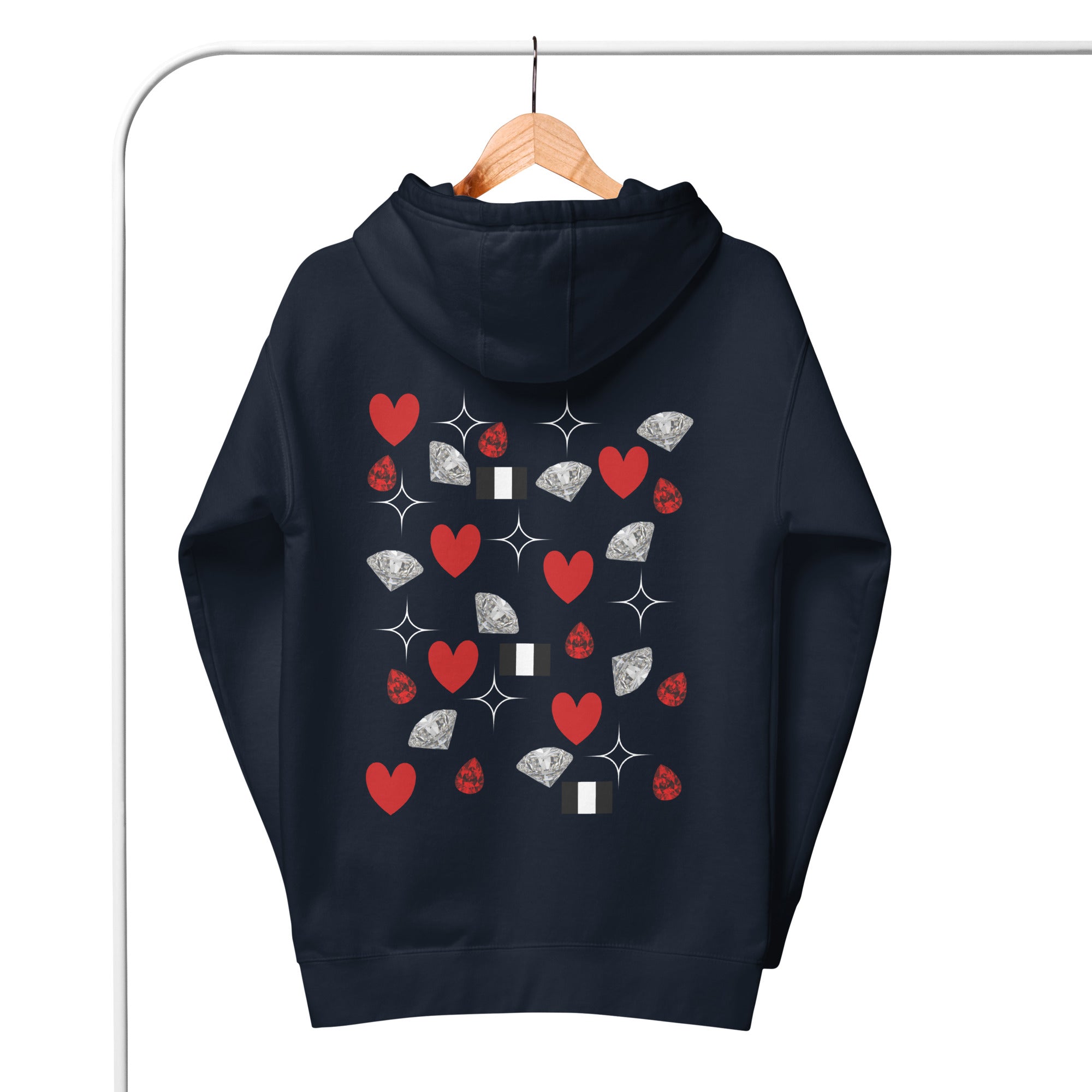 Daemon Eternal Stones cotton hoodie with navy blazer design, featuring a hood and unisex premium pullover style.