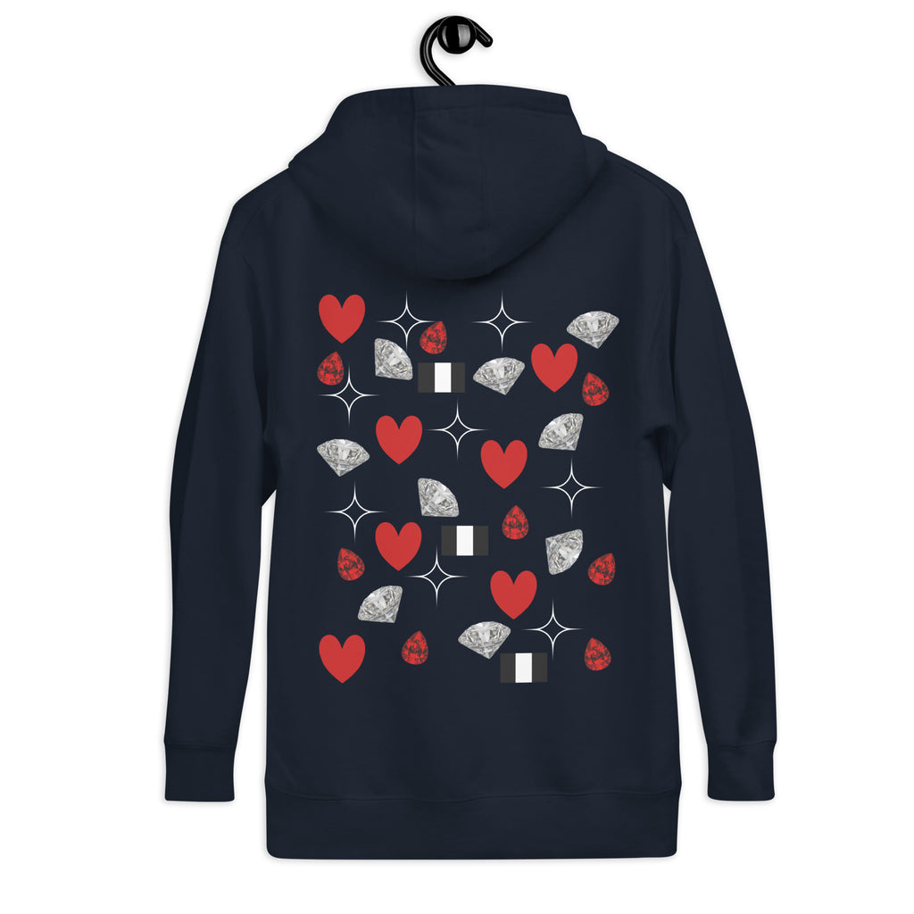 Daemon Eternal Stones unisex navy blazer cotton hoodie with front and back design, premium cotton fabric, casual streetwear style.