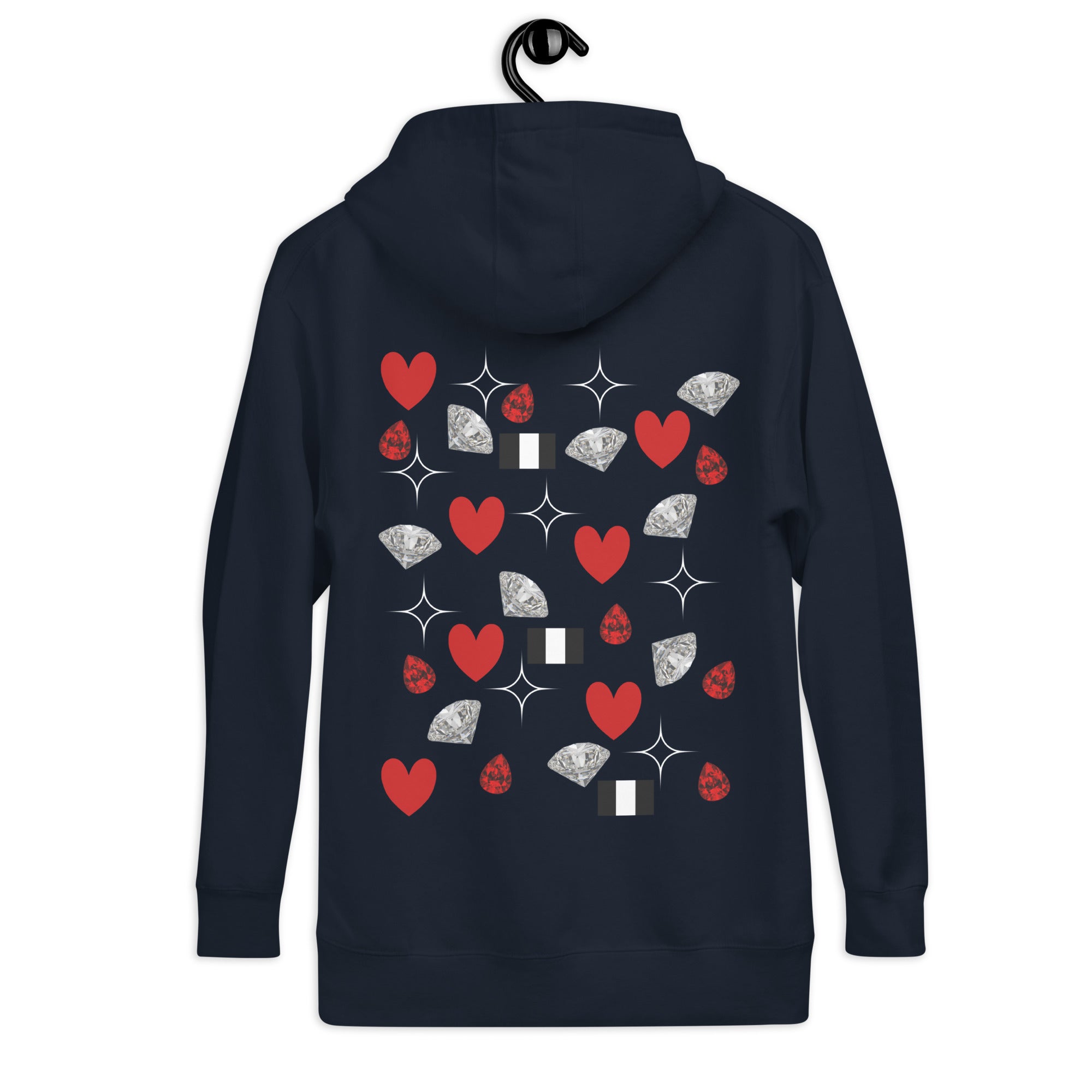Daemon Eternal Stones unisex navy blazer cotton hoodie with front and back design, premium cotton fabric, casual streetwear style.