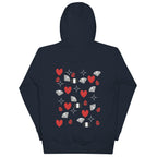 Daemon Eternal Stones unisex navy blazer cotton hoodie with a front pocket and hood, featuring a stylish design on the back.