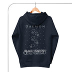 Daemon Rings of Transition cotton heritage hoodie in navy blazer, unisex pullover with hood and stylish design.