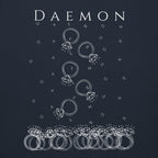 Daemon Rings of Transition cotton hoodie with navy blazer color, unisex fit, featuring a seamless transition design and hooded style.